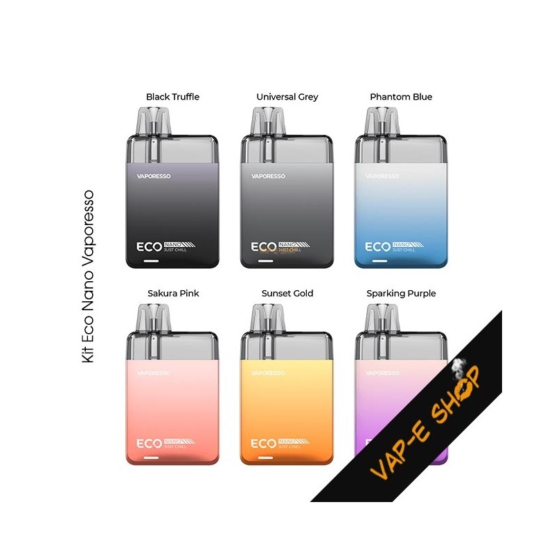Kit Eco Nano Vaporesso. Couleurs proposées par la marque. Kit Eco Nano Vaporesso. Couleurs proposées par la marque.