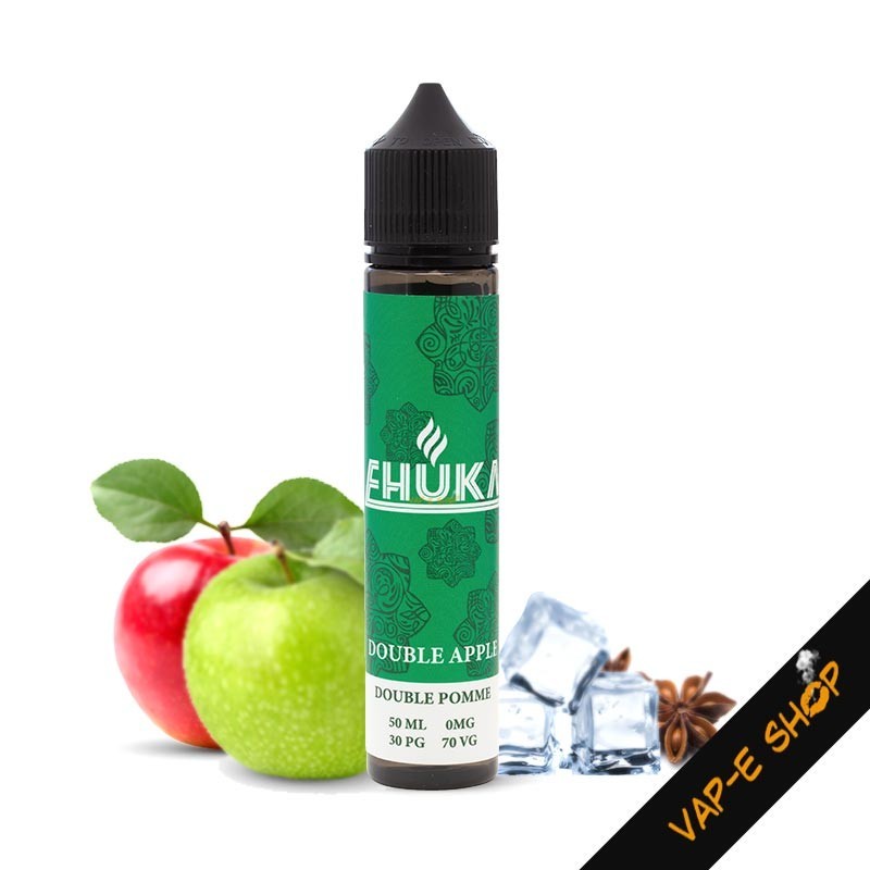 E-liquide Double Apple Ehuka, saveur pomme verte et rouge rehaussé par une note d'anis étoilé et d'une pointe de fraîcheur.