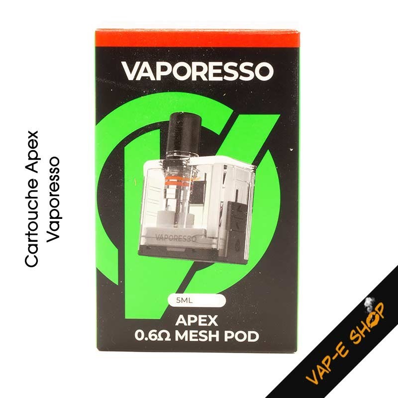 Cartouche Apex 5ml par Vaporesso. Résistances mesh 0.6 ou 0.8 Ohm