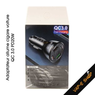 Adaptateur Allume cigare USB QC 3.0 PD20W pour recharger sa vape