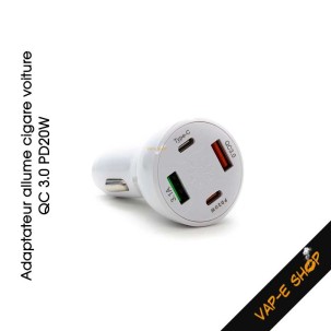 Adaptateur Allume cigare USB QC 3.0 PD20W pour recharger sa vape
