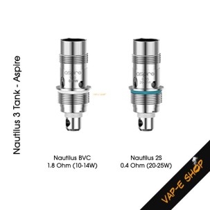 Nautilus 3 Tank Aspire, contenance du réservoir 4ml, diamètre 24.5 mm