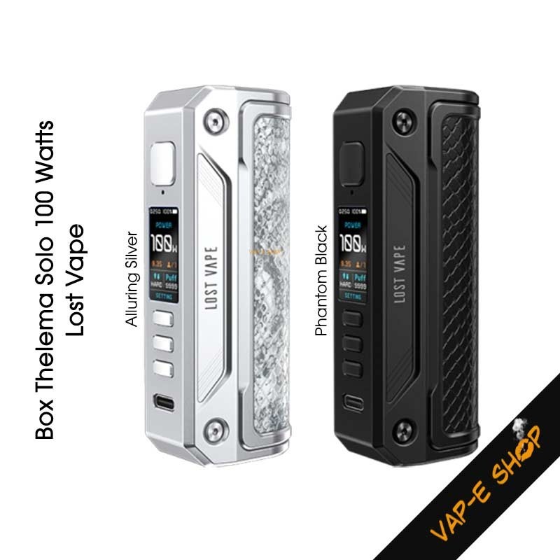 Box Thelema Solo 100 Watts Lost Vape, compatible avec les accus 18650 et 21700