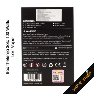 Box Thelema Solo 100 Watts Lost Vape. Accu 18650 ou 21700
