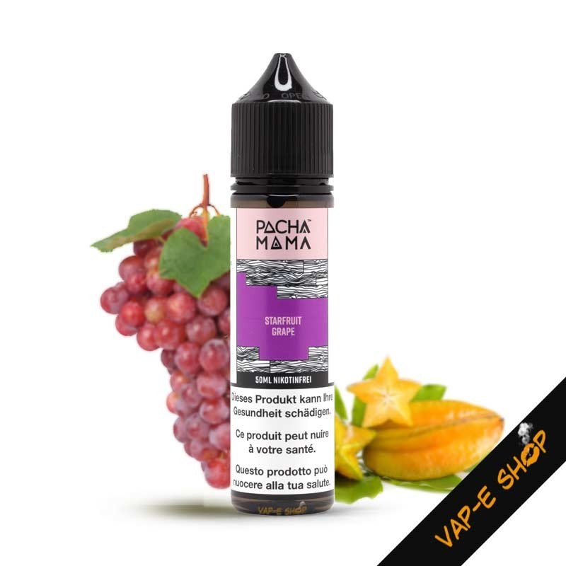Starfruit Grape Pachamama, E-liquide Charlie's Chalk Dust. Bouteille contenant 50ml