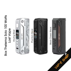 Box Thelema Solo 100 Watts Lost Vape, compatible avec les accus 18650 et 21700