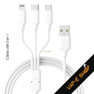 Câble USB Universel 3 en 1 - Charge et data - 1.25 m