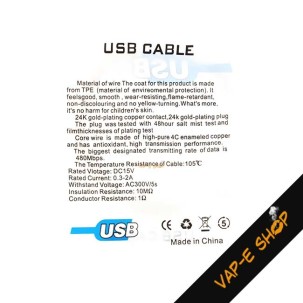 Câble USB-C 2A. Accessoire rechargement vape Suisse