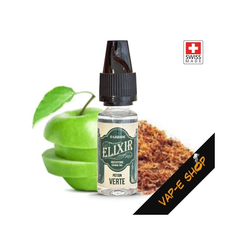 Potion Verte E-Liquide Elixir, goût pomme tabac, E-juice Suisse 10ml