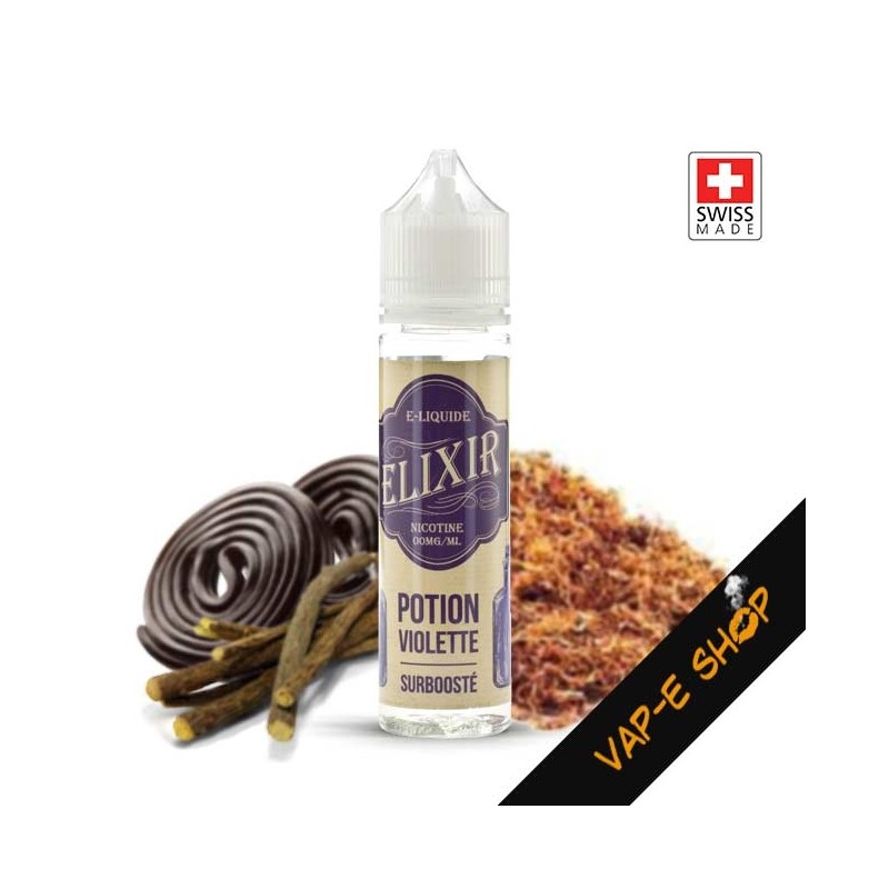 E liquide Suisse, Elixir Potion Violette, Arôme Tabac Blond Brun, 50ml