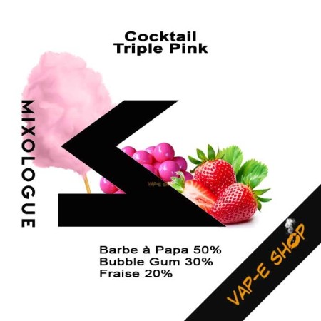E-liquide Triple Pink. Cocktail Mixologue, Barbe à Papa, Fraise, Bubbl